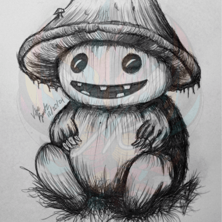 Discover Grinshroom: Joyful Mushroom Art Print, a cheerful hand-drawn creation by Vibe Rantz. Perfect for fans of whimsical and uplifting art.