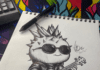 Spike Strumscale, a rock and roll dragonfruit, holding a guitar with a spiked mohawk, leather jacket, and sunglasses.